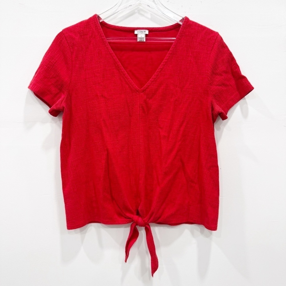J. Crew Textured V-Neck Tie Front Tee Red Medium Cotton Blend